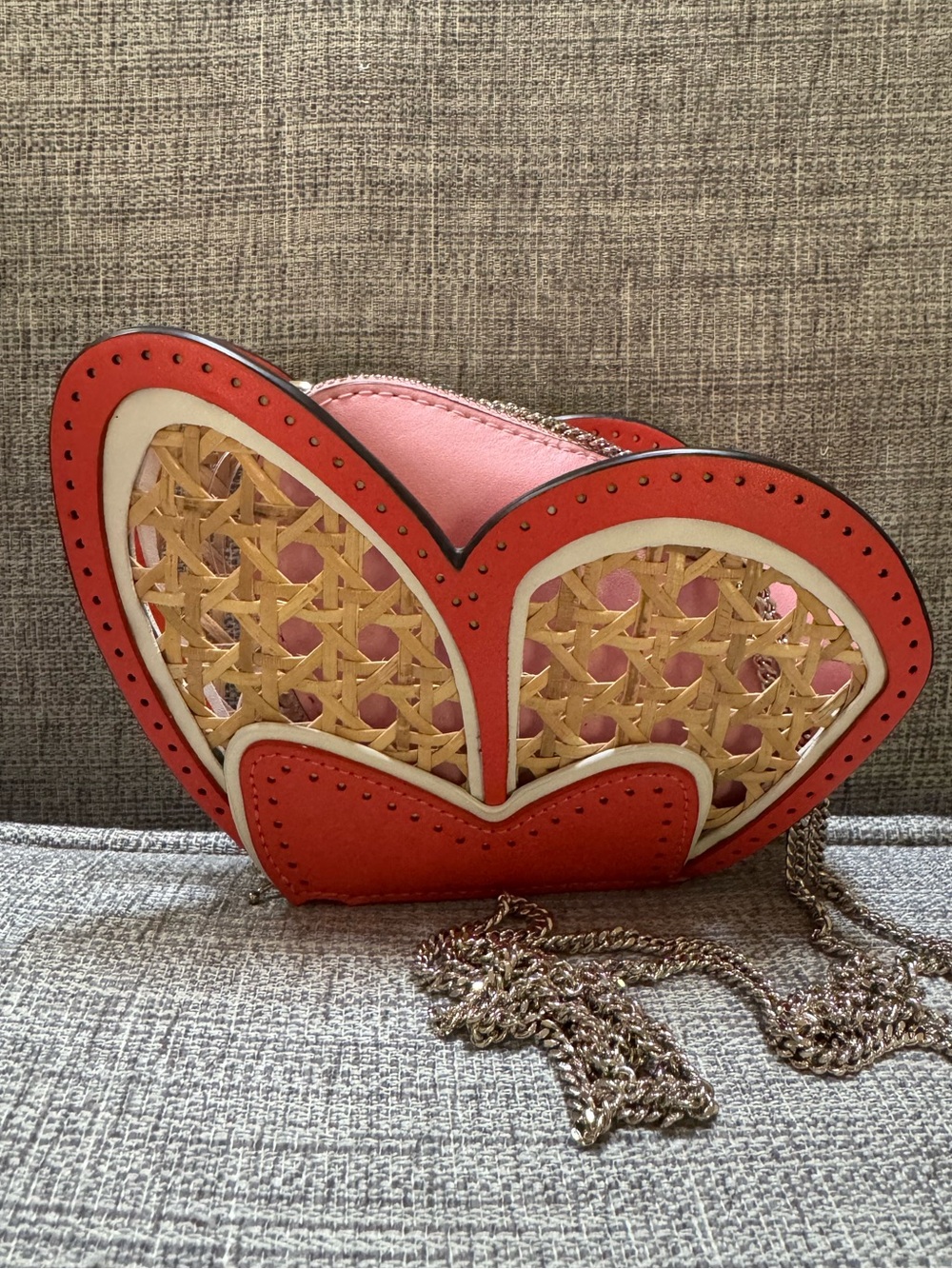 Kate Spade Wing It Rare Wicker Butterfly Coin Purse Crossbody Chain Red Pink Bag